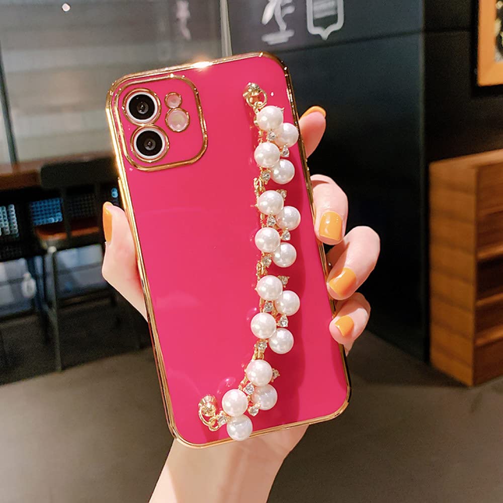 For iPhone 12 13 Pro Max Case 6D Coating Pearl Chain Mobile Phone